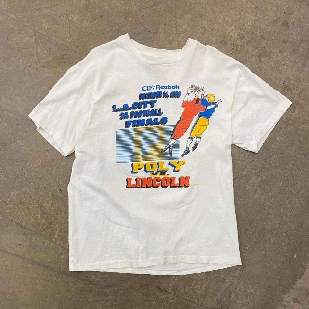Vintage 90s High School Football Los Angeles City Finals Poly V Lincoln Shirt XL